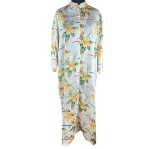 Vintage Lord & Taylor yellow floral housecoat nightgown dress kaftan 1xl
